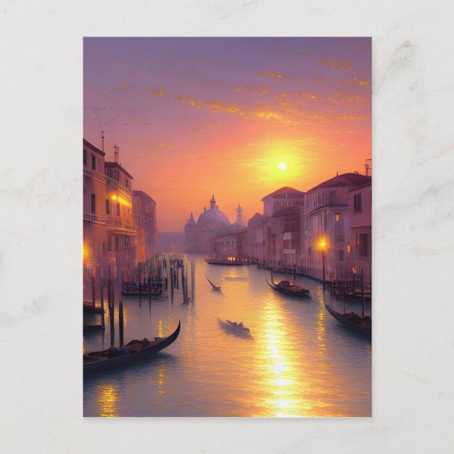 Sunset On A Venice Canal Digital Art   Postcard (Front)