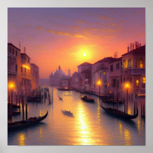 Sunset On A Venice Canal Digital Art Poster
