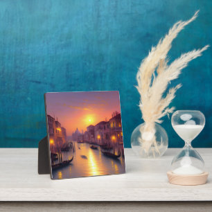 Sunset On A Venice Canal Digital Art Tabletop Plaque