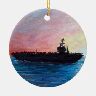 Sunset on an Aircraft Carrier Ceramic Tree Decoration