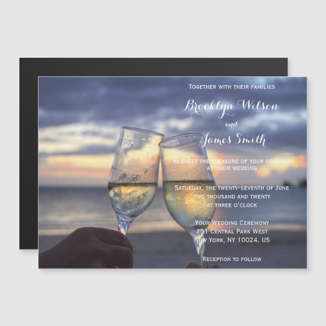 Sunset On Beach Magnet Wedding Invitations (Front/Back)