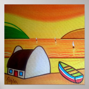 Sunset On Cottage Poster