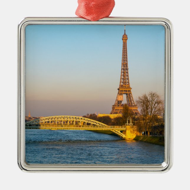 Sunset on Eiffel tower and Pont Rouelle - Paris Metal Tree Decoration (Front)
