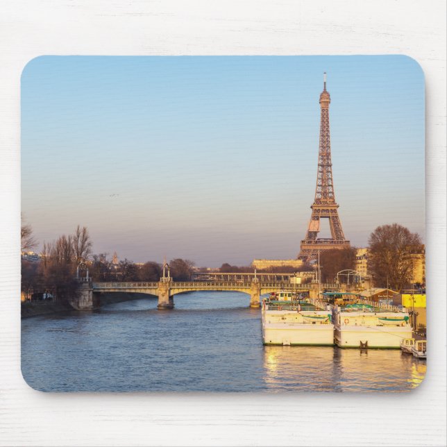 Sunset on Eiffel tower and Pont Rouelle - Paris Mouse Mat (Front)