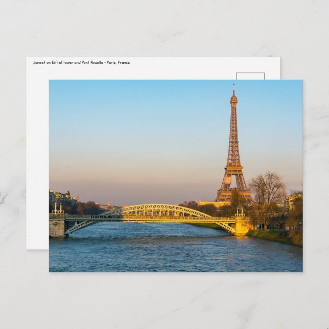 Sunset on Eiffel Tower and Pont Rouelle - Paris Postcard (Front/Back)