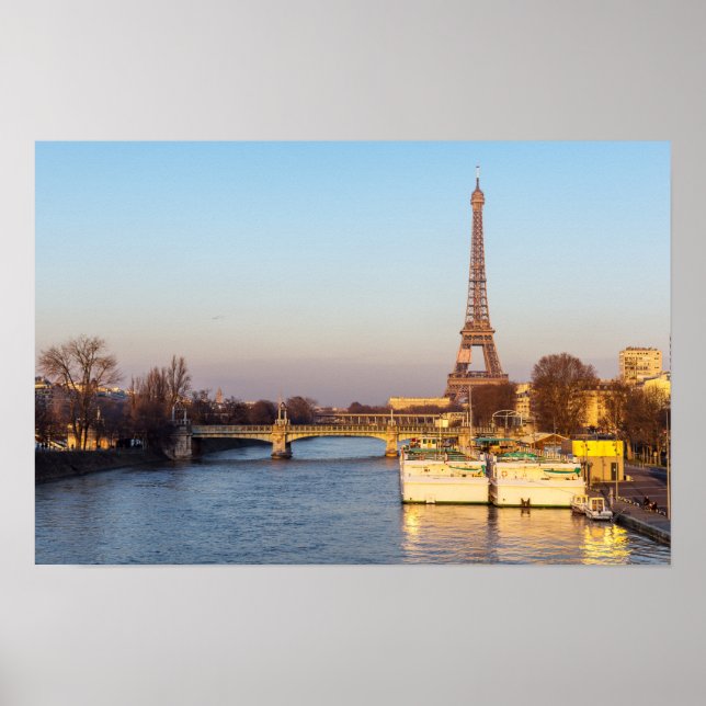 Sunset on Eiffel tower and Pont Rouelle - Paris Poster (Front)