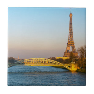 Sunset on Eiffel tower and Pont Rouelle - Paris Tile