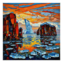 Sunset on Icy Ocean