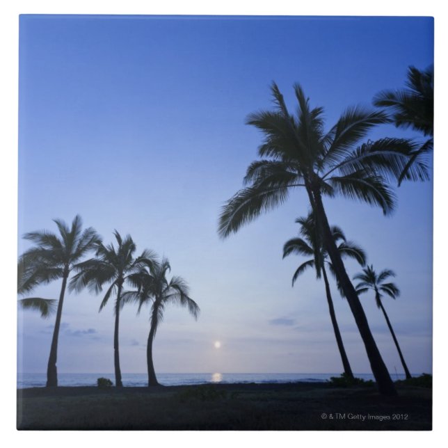 Sunset on Kahaluu Bay in Kona,Hawaii Tile (Front)