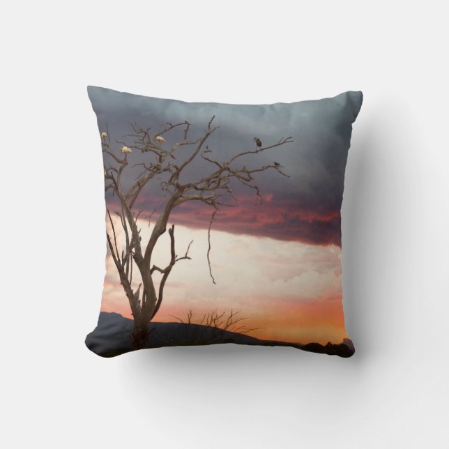 Sunset On Kandheri Swamp With African Spoonbills Cushion (Front)