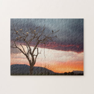 Sunset On Kandheri Swamp With African Spoonbills Jigsaw Puzzle