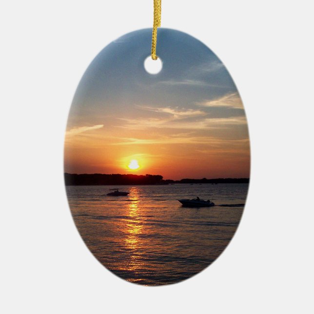 Sunset on Lake Okoboji, Iowa Ceramic Tree Decoration (Front)