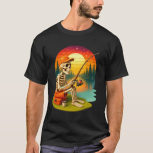 Sunset On Lake Skeleton Fishing Halloween Costume T-Shirt