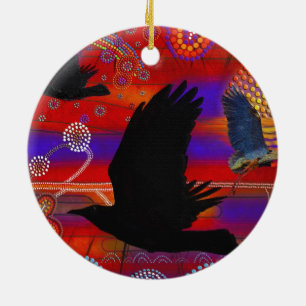 Sunset on Lake Wendouree Australian Aboriginal Art Ceramic Tree Decoration