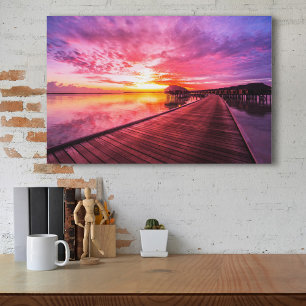 Sunset on Maldives Island   Water Villas Resort Canvas Print