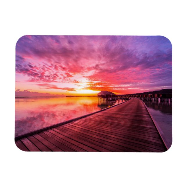 Sunset on Maldives Island | Water Villas Resort Magnet (Horizontal)
