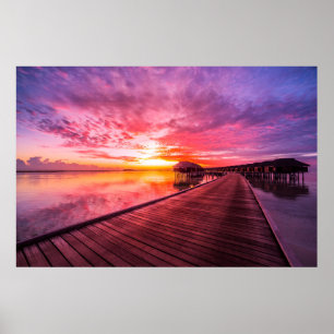 Sunset on Maldives Island   Water Villas Resort Poster