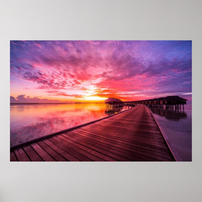 Sunset on Maldives Island | Water Villas Resort Poster (Front)