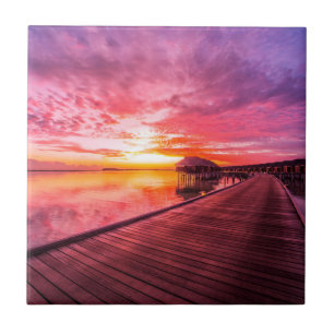 Sunset on Maldives Island Water Villas Resort Tile