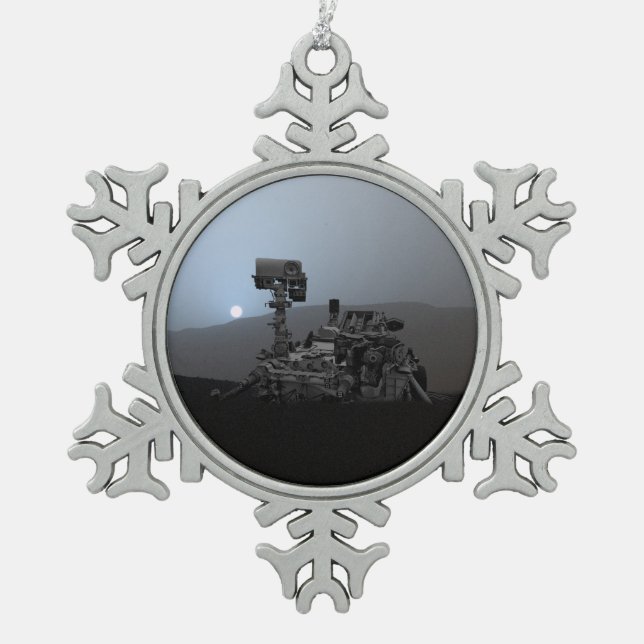 Sunset on Mars Curiosity Rover Snowflake Pewter Christmas Ornament (Front)