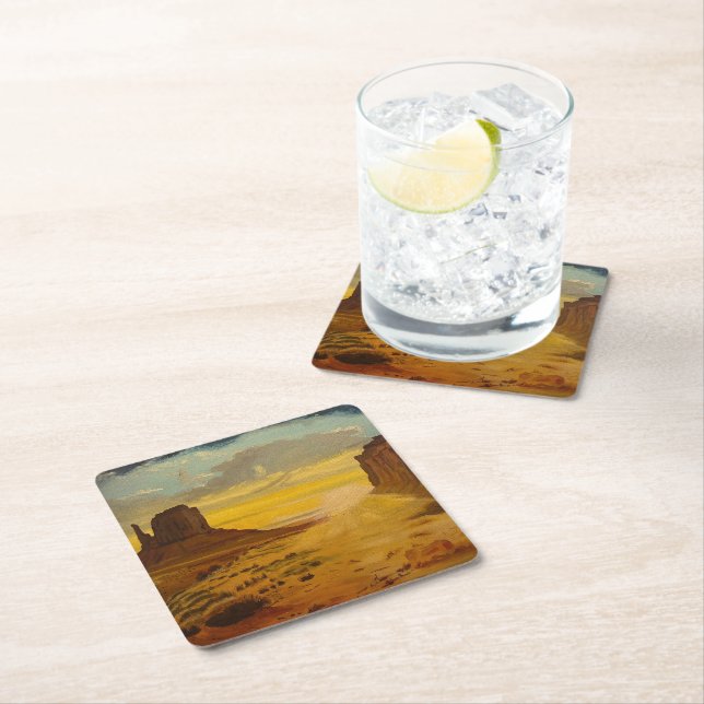 Sunset on Monument Valley, by Gary Poling Square Paper Coaster (Insitu)