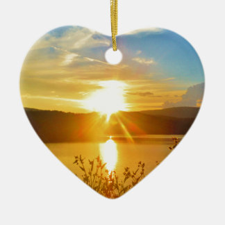 Sunset on mountain Lake Arrowhead Ceramic Tree Decoration