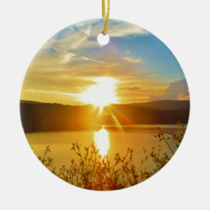 Sunset on mountain Lake Arrowhead Ceramic Tree Decoration