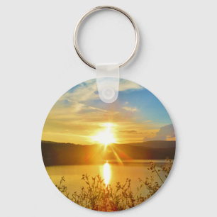 Sunset on mountain Lake Arrowhead Key Ring