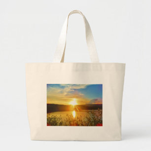 Sunset on mountain Lake Arrowhead Large Tote Bag