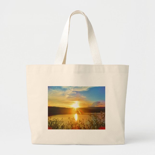 Sunset on mountain Lake Arrowhead Large Tote Bag (Front)