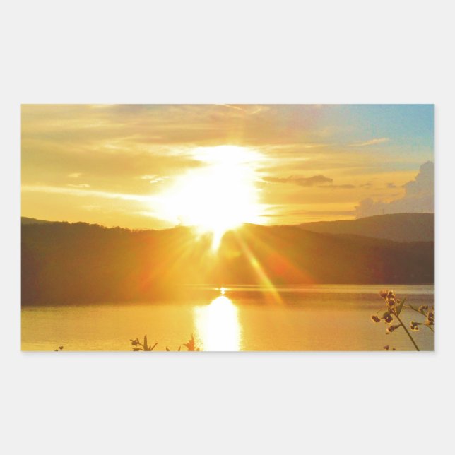 Sunset on mountain Lake Arrowhead Rectangular Sticker (Front)