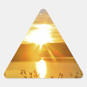 Sunset on mountain Lake Arrowhead Triangle Sticker