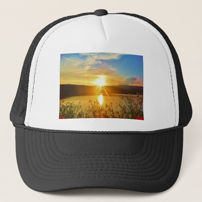 Sunset on mountain Lake Arrowhead Trucker Hat (Front)