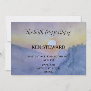 Sunset on mountains birthday party invitation