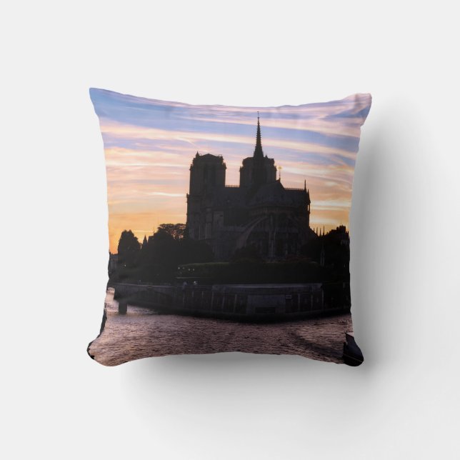 Sunset on Notre Dame de Paris - Paris, France Cushion (Front)