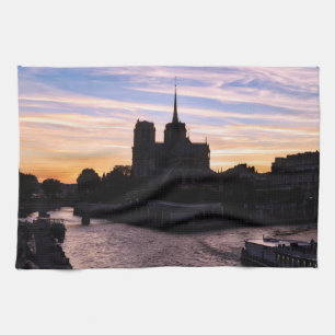 Sunset on Notre Dame de Paris - Paris, France Tea Towel