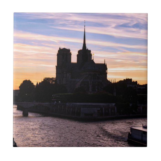 Sunset on Notre Dame de Paris - Paris, France Tile (Front)