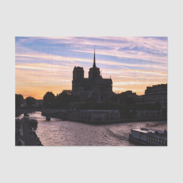 Sunset on Notre Dame de Paris - Paris, France Tissue Paper (Front)