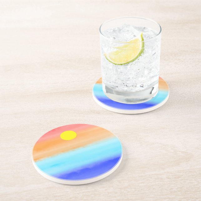 Sunset on ocean watercolor  Abstract art Ombre Coaster (Side)