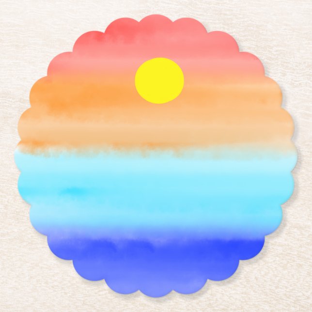 Sunset on ocean watercolor  Abstract art Ombre   Paper Coaster (Front)