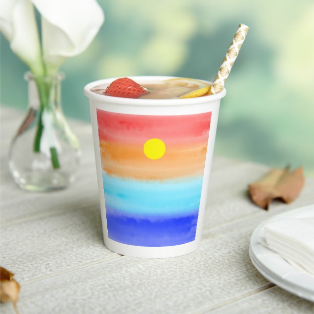 Sunset on ocean watercolor  Abstract art Ombre Paper Cups (Insitu)