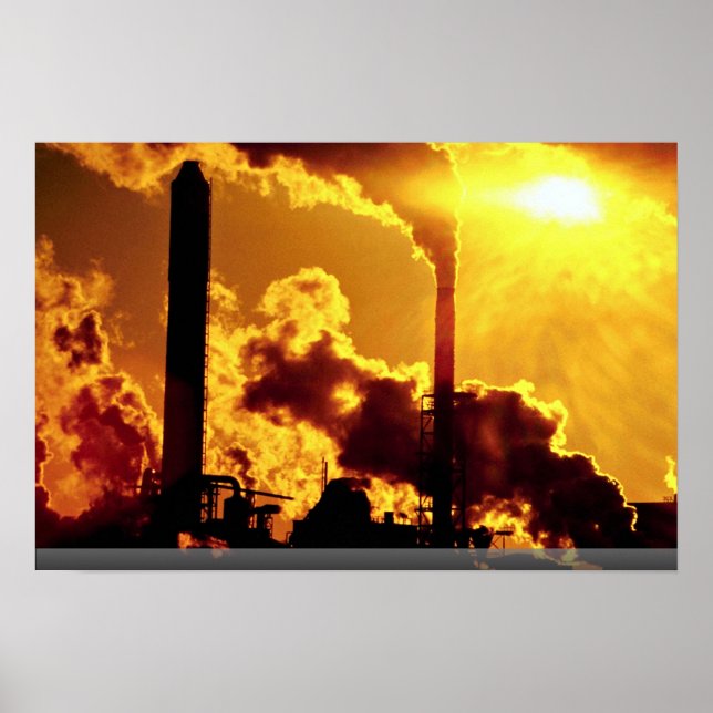 Sunset on pulp mill accentuates the air pollution poster (Front)