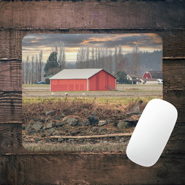 Sunset on Red Barn at Fir Island Farm Mouse Mat (Creator Uploaded)