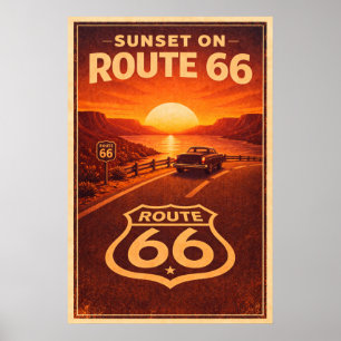 Sunset on Route 66 Litho Poster