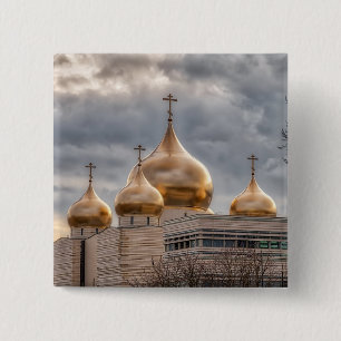 Sunset on Russian Orthodox Cathedral in Paris 15 Cm Square Badge