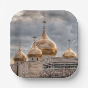Sunset on Russian Orthodox Cathedral in Paris Paper Plate