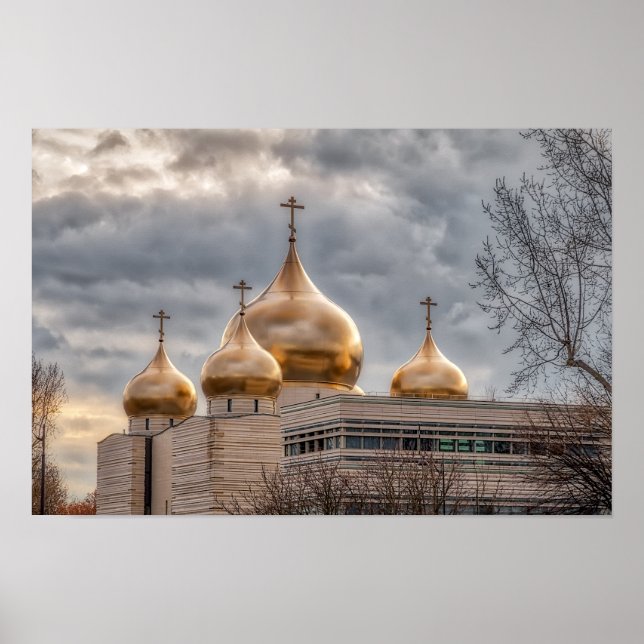Sunset on Russian Orthodox Cathedral in Paris Poster (Front)