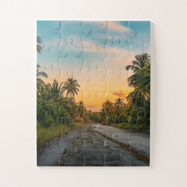 Sunset on Sandy Beach Path Jigsaw Puzzle (Vertical)
