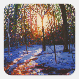 Sunset on snow 2010 square sticker