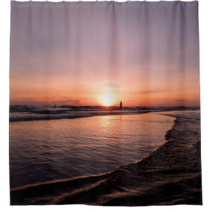 Sunset on the beach is dark light and be strong su shower curtain
